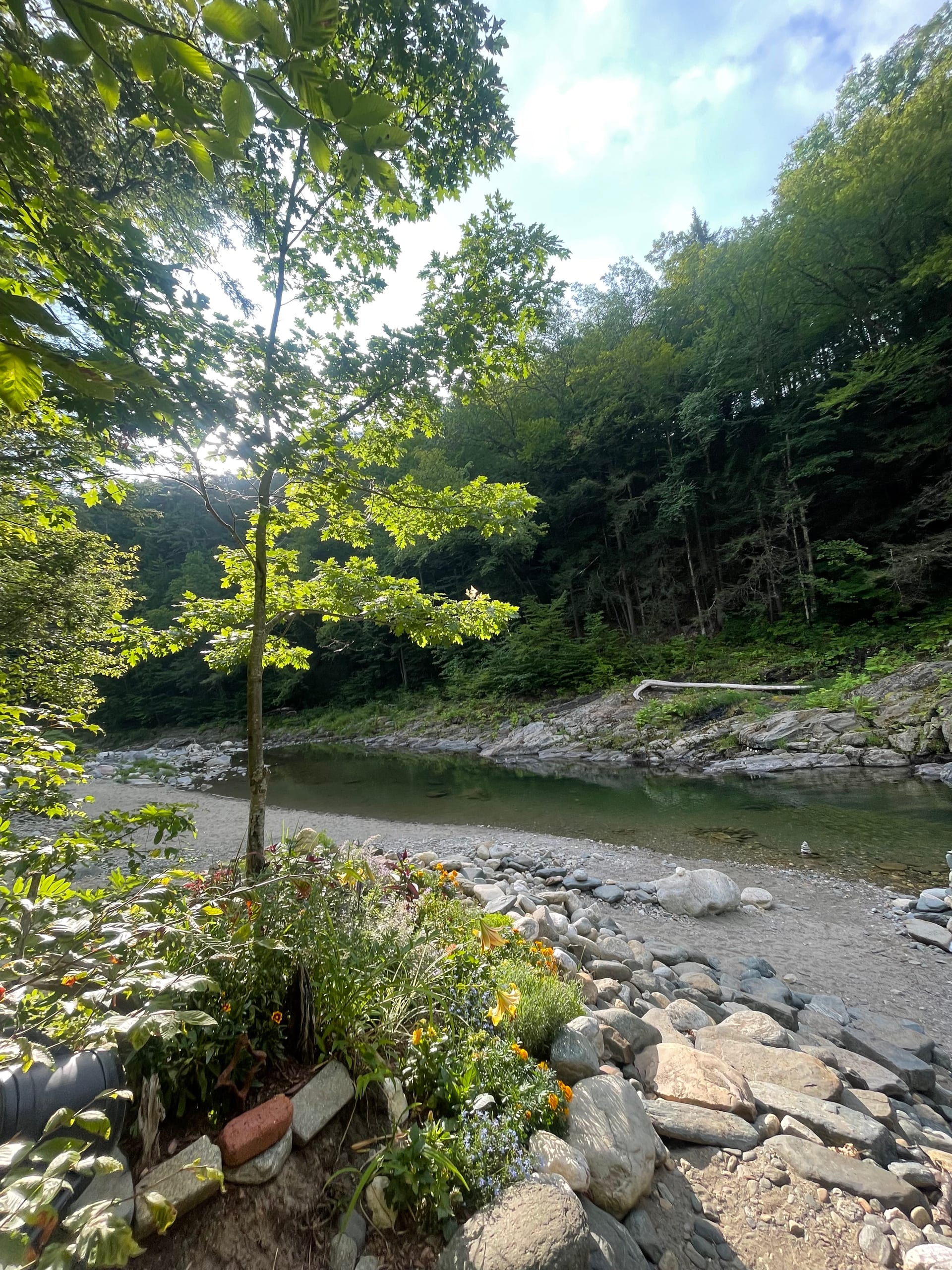 Rock River trail and river corridor — smooth stone, pools, Windham County VT (near Brattleboro)